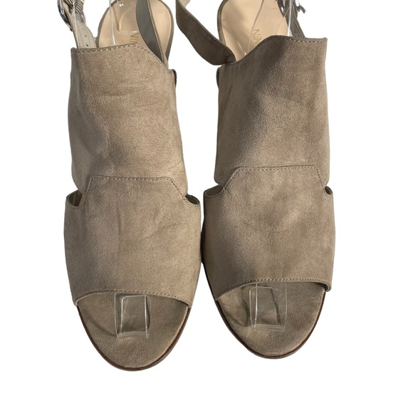 Nine West Rockall Tan Taupe Faux Suede Open Toe Slingback Cone Heel Shoe Sz 11M - Picture 2 of 10